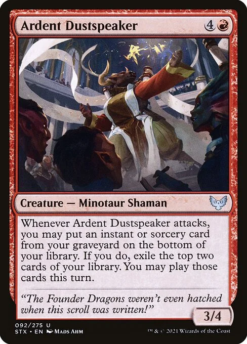 Ardent Dustspeaker, carta Magic di tipo Creature — Minotaur Shaman illustrata da Mads Ahm