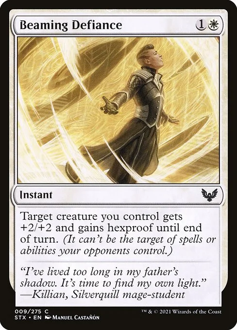Beaming Defiance, carta Magic di tipo Instant illustrata da Manuel Castañón