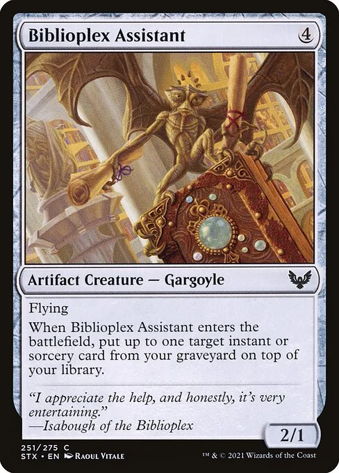 Biblioplex Assistant, carta Magic di tipo Artifact Creature — Gargoyle illustrata da Raoul Vitale
