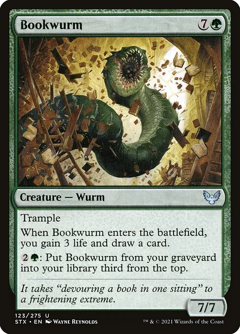 Bookwurm, carta Magic di tipo Creature — Wurm illustrata da Wayne Reynolds