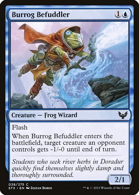 Burrog Befuddler, carta Magic di tipo Creature — Frog Wizard illustrata da Zoltan Boros