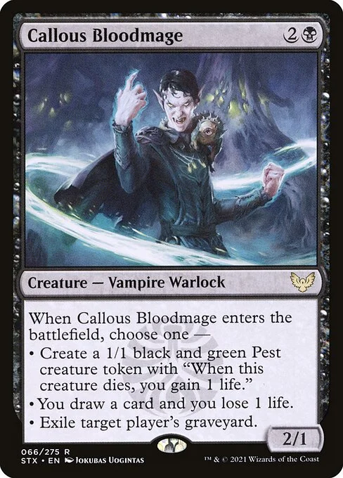 Callous Bloodmage, carta Magic di tipo Creature — Vampire Warlock illustrata da Jokubas Uogintas