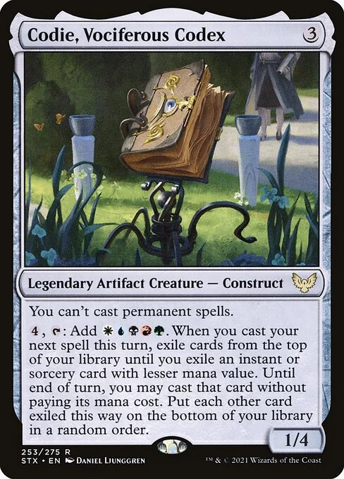 Codie, Vociferous Codex, carta Magic di tipo Legendary Artifact Creature — Book Construct illustrata da Daniel Ljunggren