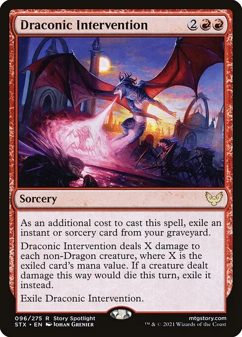 Draconic Intervention, carta Magic di tipo Sorcery illustrata da Johan Grenier