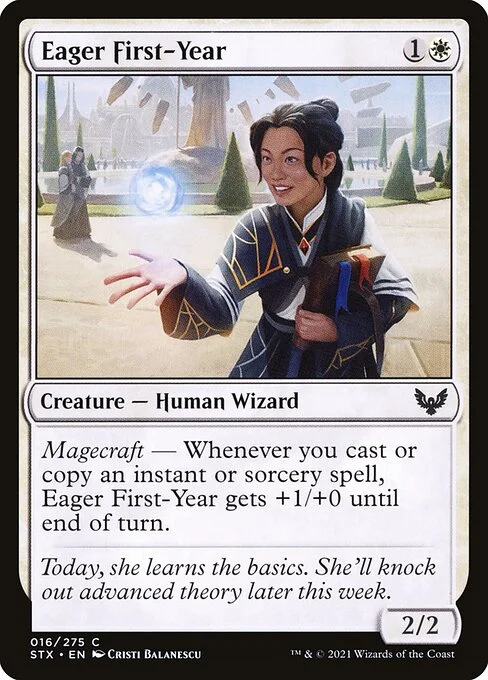 Eager First-Year, carta Magic di tipo Creature — Human Wizard illustrata da Cristi Balanescu
