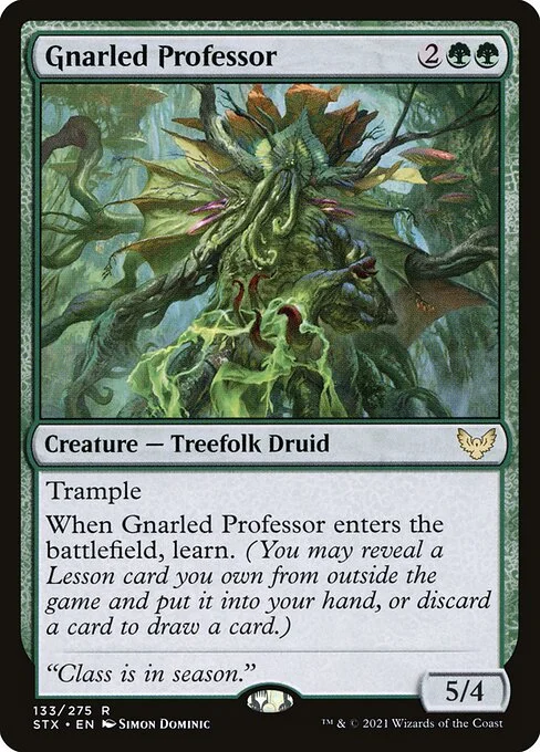 Gnarled Professor, carta Magic di tipo Creature — Treefolk Druid illustrata da Simon Dominic