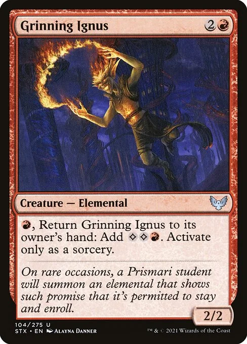 Grinning Ignus, carta Magic di tipo Creature — Elemental illustrata da Alayna Danner