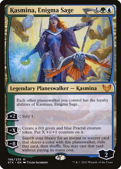 Kasmina, Enigma Sage, carta Magic di tipo Legendary Planeswalker — Kasmina illustrata da Tyler Jacobson