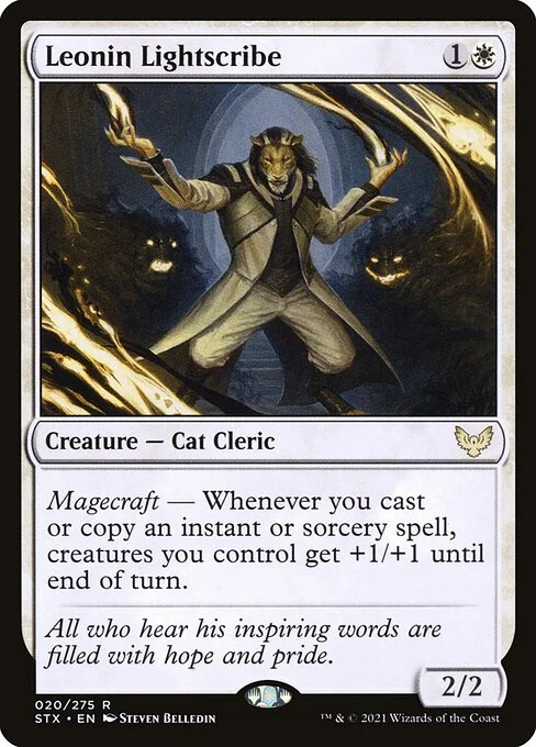 Leonin Lightscribe, carta Magic di tipo Creature — Cat Cleric illustrata da Steven Belledin