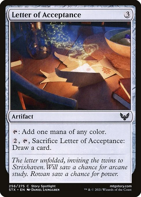 Letter of Acceptance, carta Magic di tipo Artifact illustrata da Daniel Ljunggren