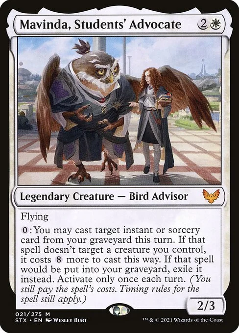 Mavinda, Students' Advocate, carta Magic di tipo Legendary Creature — Bird Advisor illustrata da Wesley Burt