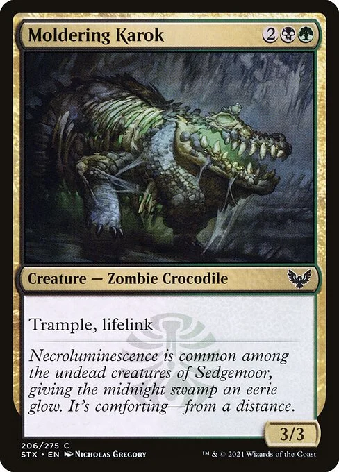Moldering Karok, carta Magic di tipo Creature — Zombie Crocodile illustrata da Nicholas Gregory
