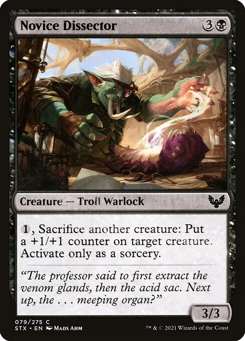 Novice Dissector, carta Magic di tipo Creature — Troll Warlock illustrata da Mads Ahm