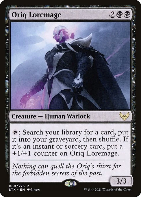 Oriq Loremage, carta Magic di tipo Creature — Human Warlock illustrata da JiHun Lee