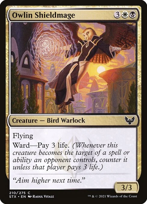 Owlin Shieldmage, carta Magic di tipo Creature — Bird Warlock illustrata da Raoul Vitale