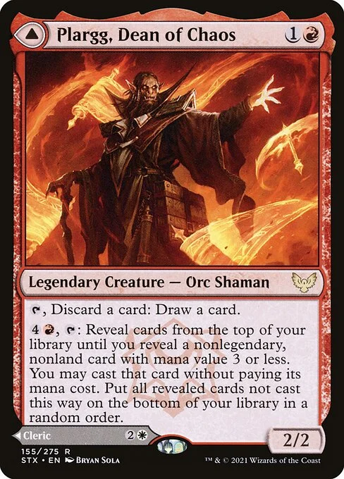 Plargg, Dean of Chaos // Augusta, Dean of Order, carta Magic di tipo Legendary Creature — Orc Shaman // Legendary Creature — Human Cleric illustrata da Bryan Sola