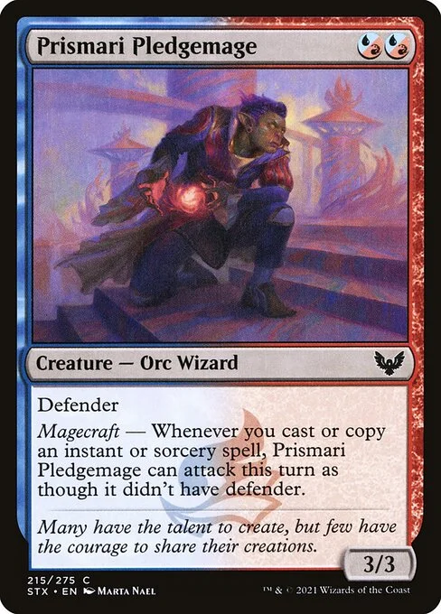 Prismari Pledgemage, carta Magic di tipo Creature — Orc Wizard illustrata da Marta Nael