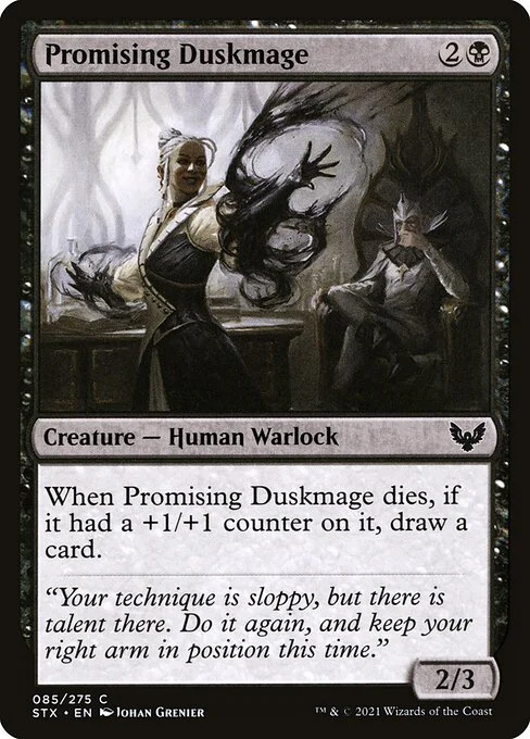 Promising Duskmage, carta Magic di tipo Creature — Human Warlock illustrata da Johan Grenier