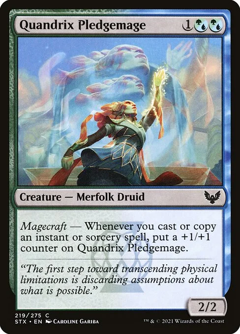 Quandrix Pledgemage, carta Magic di tipo Creature — Merfolk Druid illustrata da Caroline Gariba