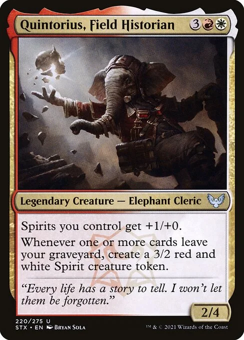 Quintorius, Field Historian, carta Magic di tipo Legendary Creature — Elephant Cleric illustrata da Bryan Sola