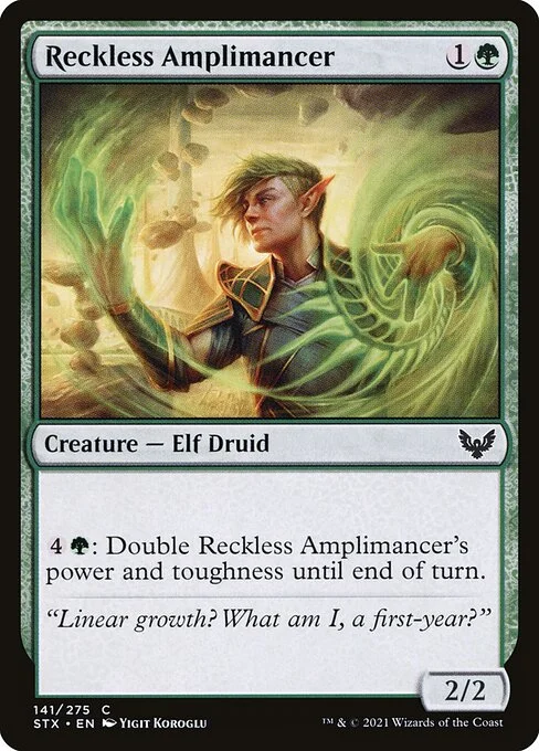 Reckless Amplimancer, carta Magic di tipo Creature — Elf Druid illustrata da Yigit Koroglu