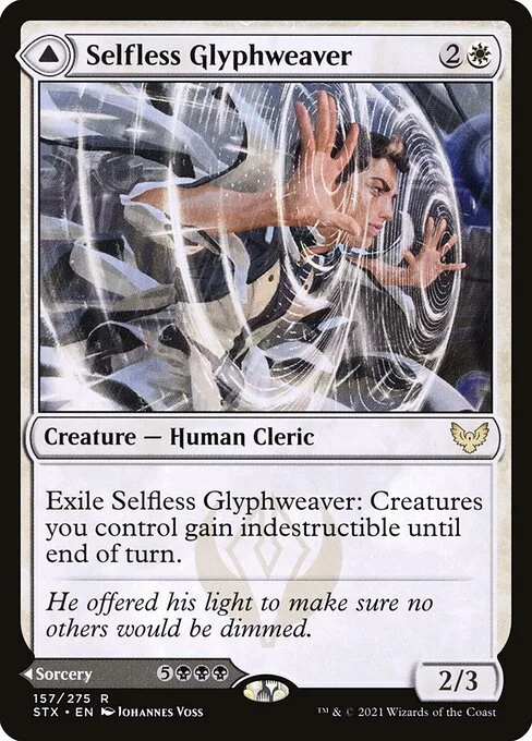 Selfless Glyphweaver // Deadly Vanity, carta Magic di tipo Creature — Human Cleric // Sorcery illustrata da Johannes Voss