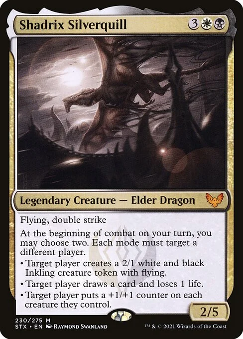 Shadrix Silverquill, carta Magic di tipo Legendary Creature — Elder Dragon illustrata da Raymond Swanland