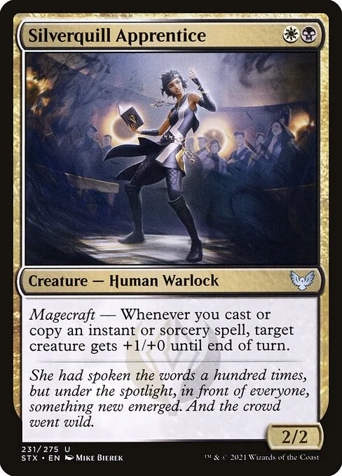 Silverquill Apprentice, carta Magic di tipo Creature — Human Warlock illustrata da Mike Bierek