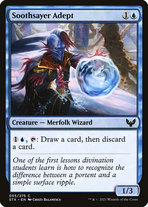 Soothsayer Adept, carta Magic di tipo Creature — Merfolk Wizard illustrata da Cristi Balanescu