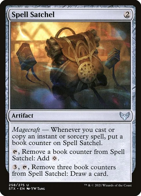 Spell Satchel, carta Magic di tipo Artifact illustrata da YW Tang