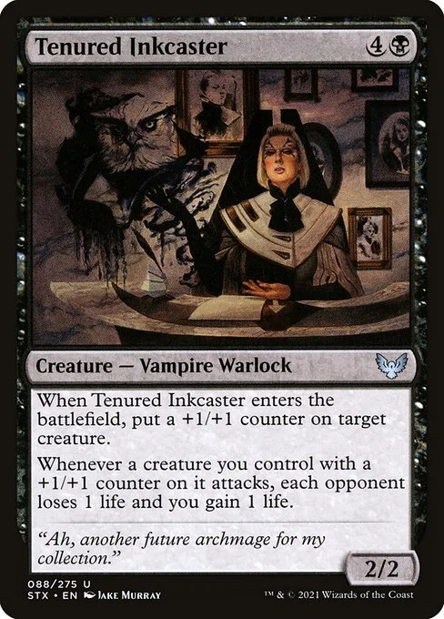 Tenured Inkcaster, carta Magic di tipo Creature — Vampire Warlock illustrata da Jake Murray