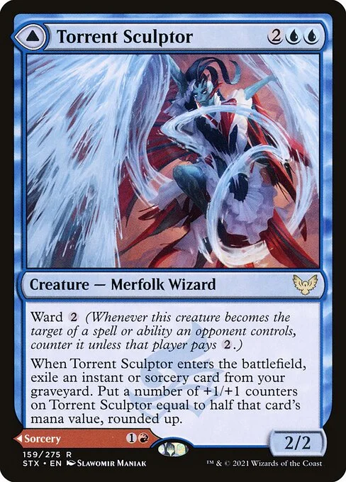 Torrent Sculptor // Flamethrower Sonata, carta Magic di tipo Creature — Merfolk Wizard // Sorcery illustrata da Slawomir Maniak