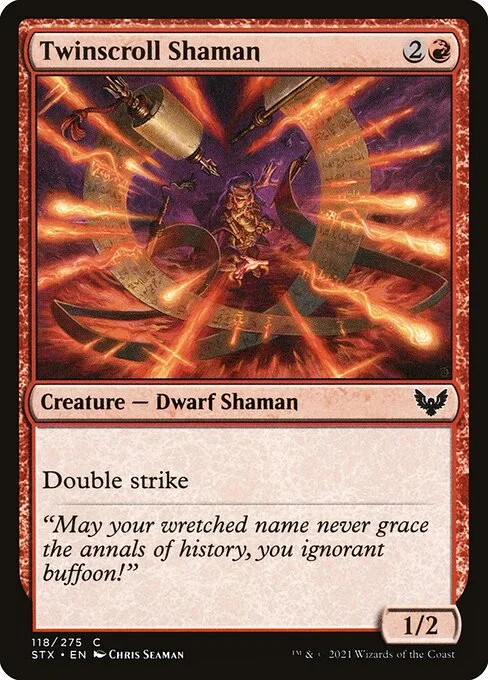 Twinscroll Shaman, carta Magic di tipo Creature — Dwarf Shaman illustrata da Chris Seaman
