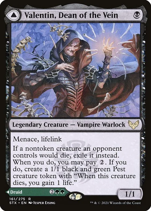 Valentin, Dean of the Vein // Lisette, Dean of the Root, carta Magic di tipo Legendary Creature — Vampire Warlock // Legendary Creature — Human Druid illustrata da Jesper Ejsing