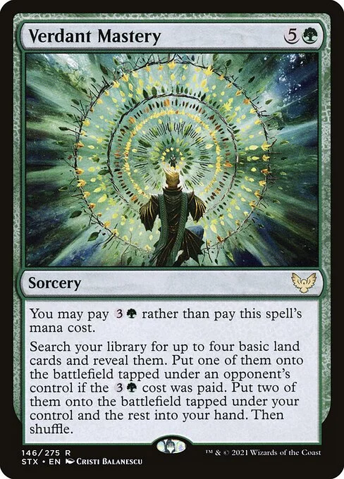 Verdant Mastery, carta Magic di tipo Sorcery illustrata da Cristi Balanescu