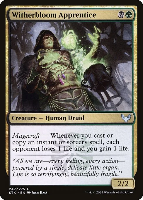 Witherbloom Apprentice, carta Magic di tipo Creature — Human Druid illustrata da Josh Hass