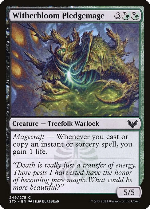 Witherbloom Pledgemage, carta Magic di tipo Creature — Treefolk Warlock illustrata da Filip Burburan