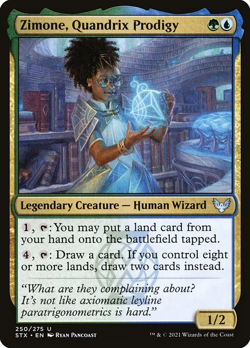 Zimone, Quandrix Prodigy, carta Magic di tipo Legendary Creature — Human Wizard illustrata da Ryan Pancoast