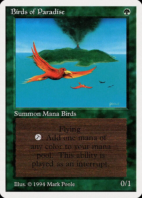 Birds of Paradise, carta Magic di tipo Creature — Bird illustrata da Mark Poole