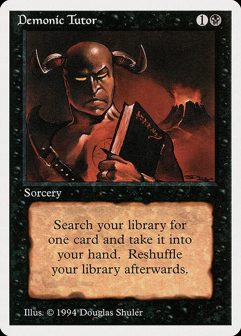 Demonic Tutor, carta Magic di tipo Sorcery illustrata da Douglas Shuler