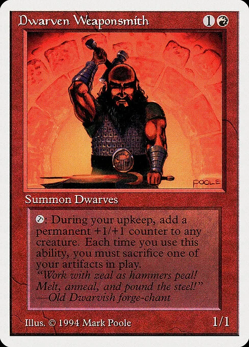 Dwarven Weaponsmith, carta Magic di tipo Creature — Dwarf Artificer illustrata da Mark Poole