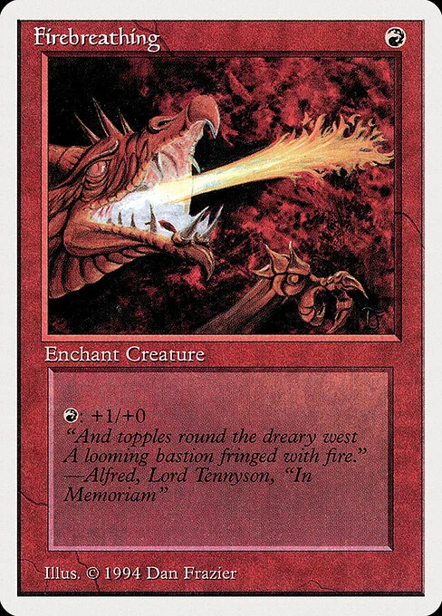Firebreathing, carta Magic di tipo Enchantment — Aura illustrata da Dan Frazier