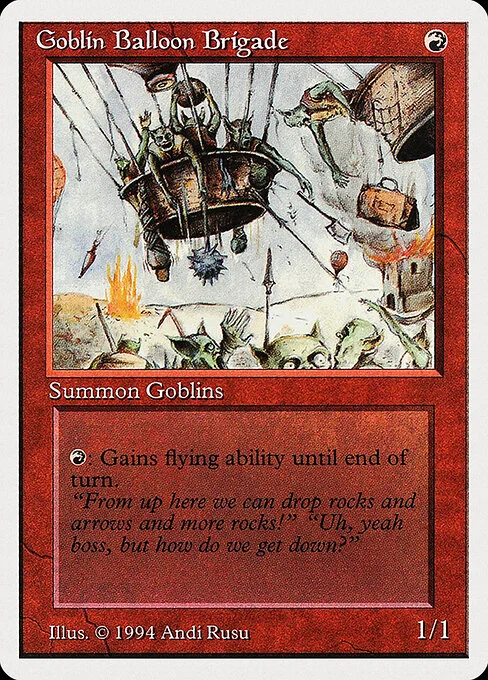 Goblin Balloon Brigade, carta Magic di tipo Creature — Goblin Warrior illustrata da Andi Rusu