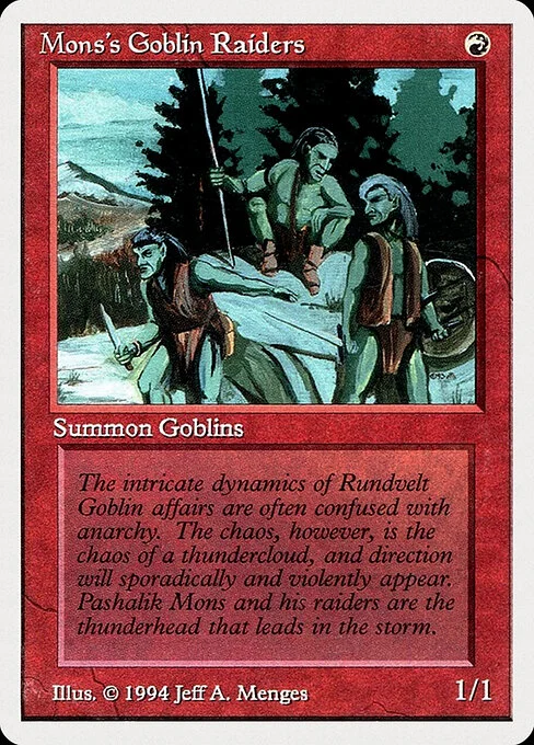 Mons's Goblin Raiders, carta Magic di tipo Creature — Goblin illustrata da Jeff A. Menges