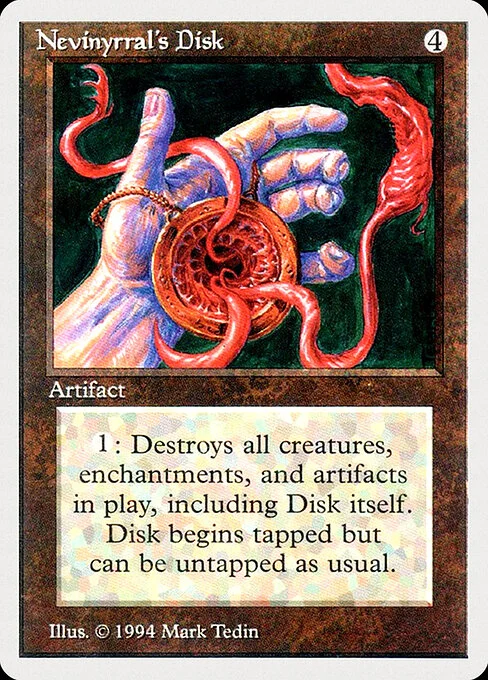 Nevinyrral's Disk, carta Magic di tipo Artifact illustrata da Mark Tedin