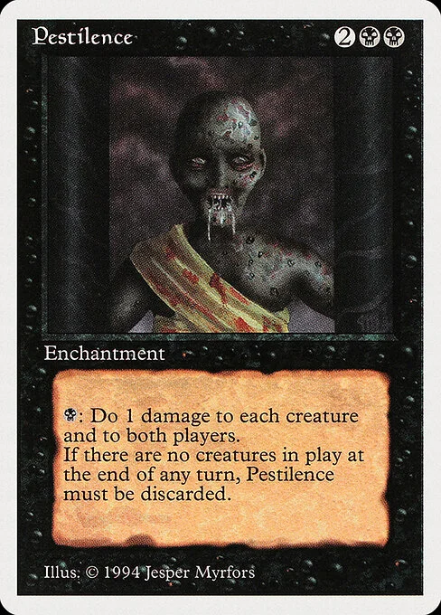 Pestilence, carta Magic di tipo Enchantment illustrata da Jesper Myrfors