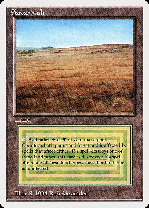 Savannah, carta Magic di tipo Land — Forest Plains illustrata da Rob Alexander