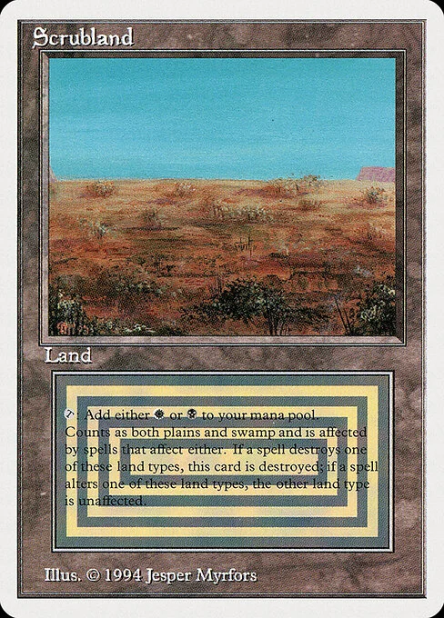 Scrubland, carta Magic di tipo Land — Plains Swamp illustrata da Jesper Myrfors