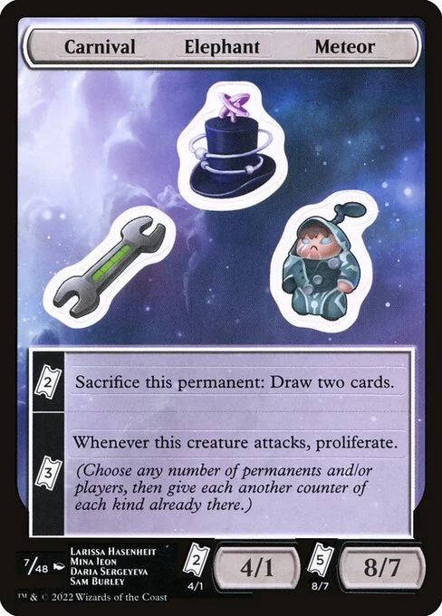 Carnival Elephant Meteor, carta Magic di tipo Stickers illustrata da Larissa Hasenheit & Mina Jeon