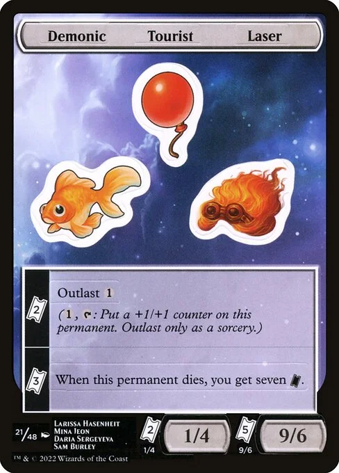 Demonic Tourist Laser, carta Magic di tipo Stickers illustrata da Larissa Hasenheit & Mina Jeon